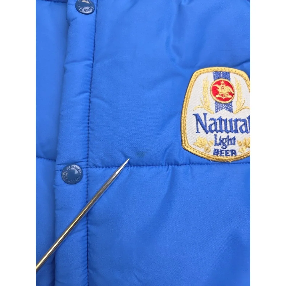 Vintage '70s '80s Natural Light Beer Puffer Vest Size Small Blue USA‎ A & Eagle